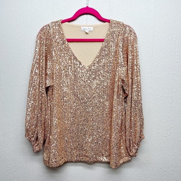 Grace & Lace Gold Sequin Blouse - Picture 1 of 11